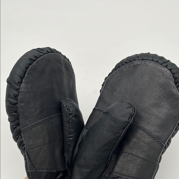 KOMBI Black Leather Nylon Winter Snow Mittens Women Size Medium - Picture 8 of 8